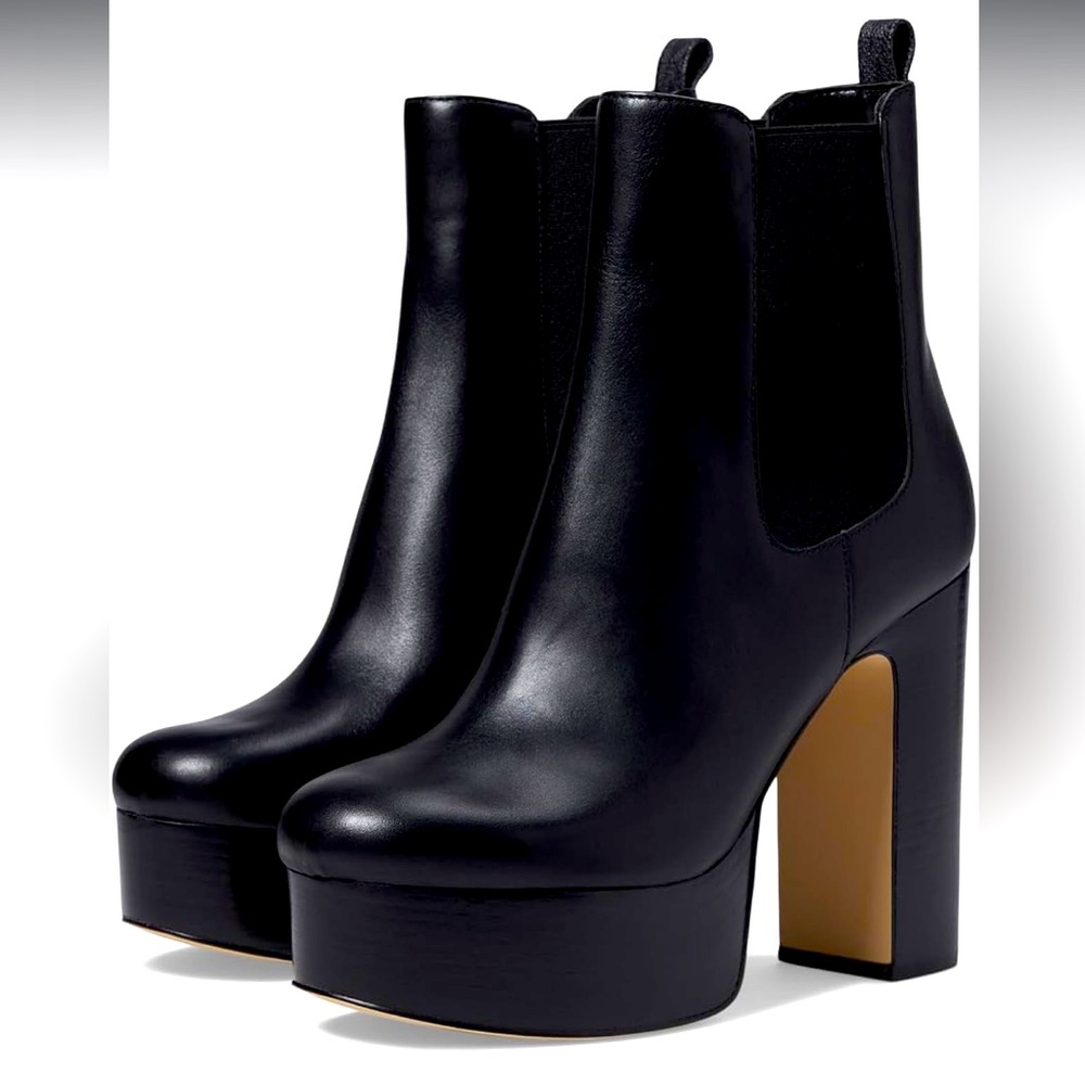 Michael Kors - Natasha Platform Black Leather Ankle Booties